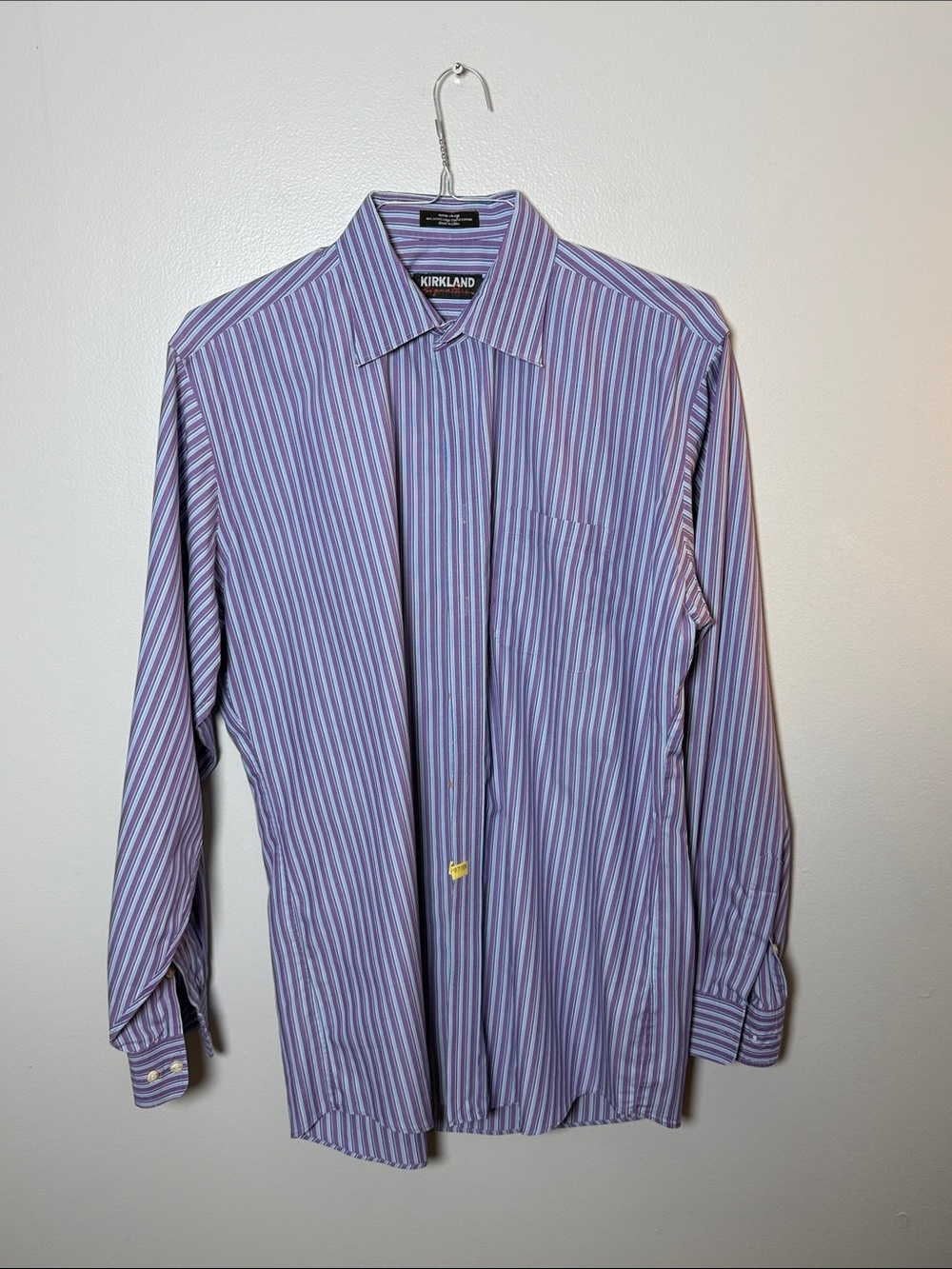 Kirkland Signature Purple and Blue Striped Dress Shirt Size 17 1/2 - 36